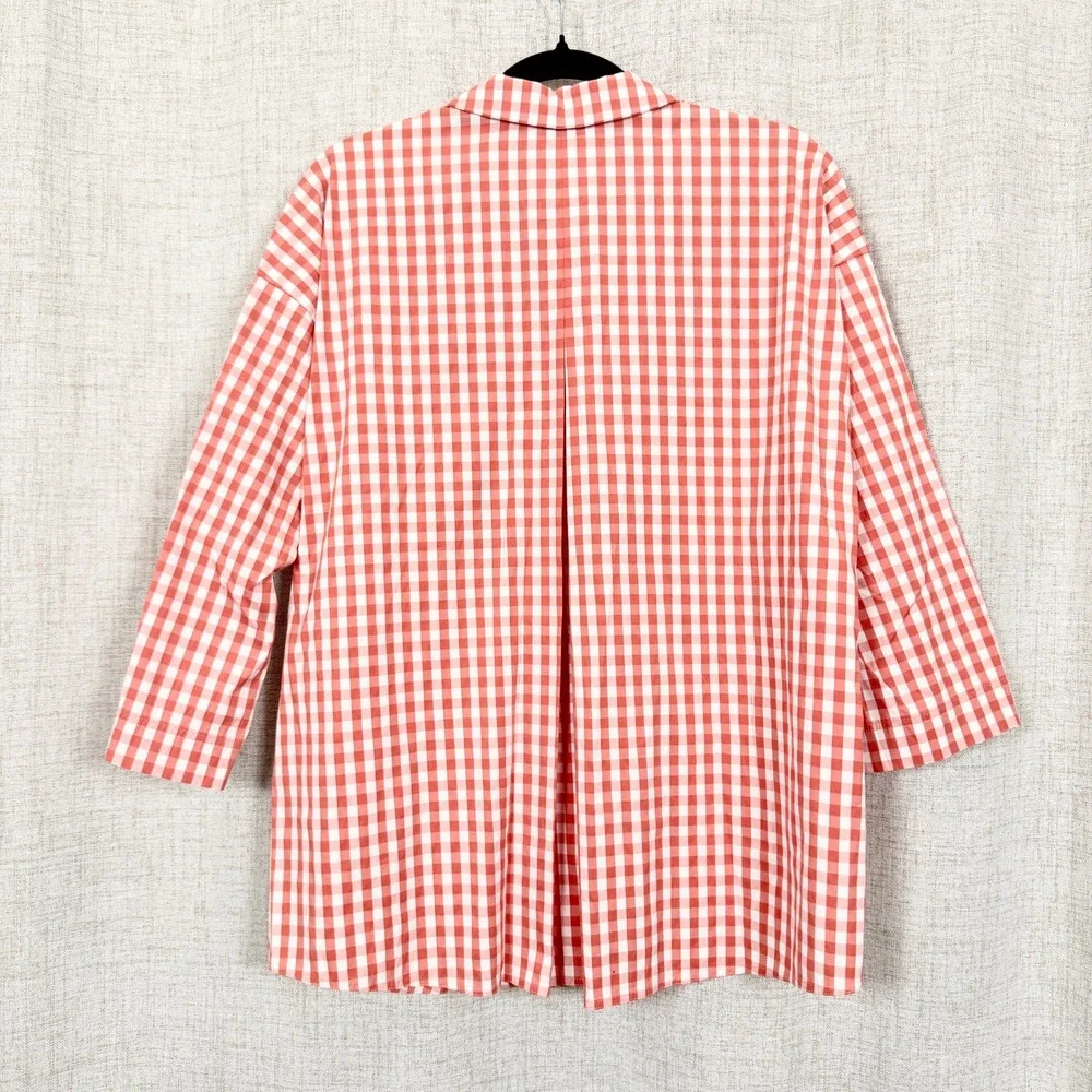 Lafayette 148 Red Gingham Button Down Shirt Sz M 4th of July Picnic BBQ Preppy - Picture 6 of 6